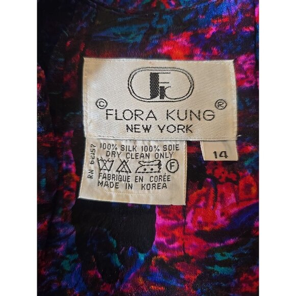 Vtg 80s Flora Kung New York Silk Wrap Blouse Abstract Print Shoulder Pads Sz 14 - Picture 7 of 7